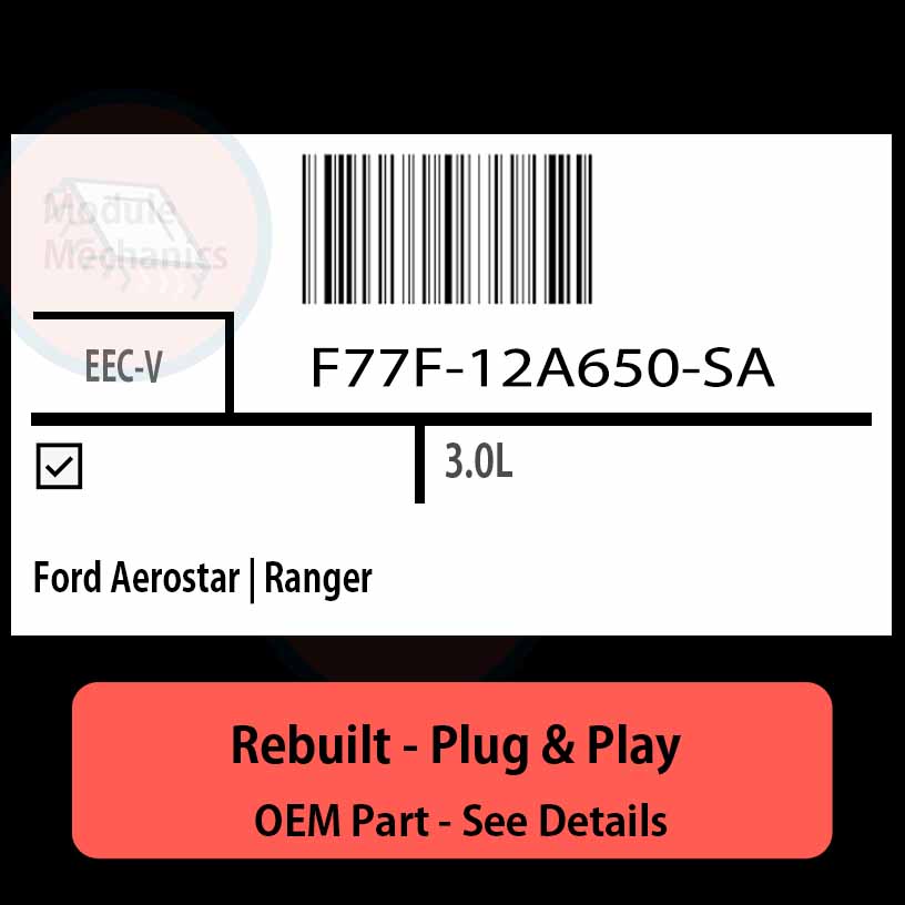 F77F-12A650-SA EECV ECU - PLUG & PLAY | Ford Aerostar | Ranger | ECM PCM BCM Engine Control Computer OEM F77F-12A650-SA EECV ECU - PLUG & PLAY | Ford Aerostar | Ranger | ECM PCM BCM Engine Control Computer OEM