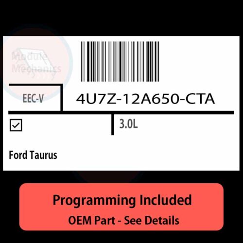 4U7Z-12A650-CTA / EEC-V ECU with PROGRAMMING - VIN & Security | Ford Taurus  | ECM PCM Engine Control Computer OEM