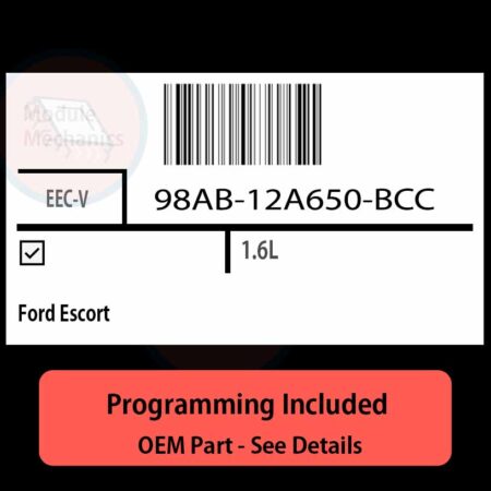 98AB-12A650-BCC / EEC-V ECU with PROGRAMMING - VIN & Security | Ford Escort  | ECM PCM Engine Control Computer OEM