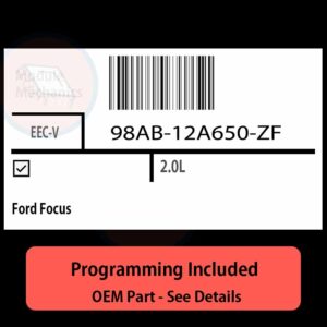 98AB-12A650-ZF / EEC-V ECU with PROGRAMMING - VIN & Security | Ford Focus  | ECM PCM Engine Control Computer OEM