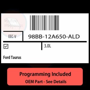 98BB-12A650-ALD / EEC-V ECU with PROGRAMMING - VIN & Security | Ford Taurus  | ECM PCM Engine Control Computer OEM