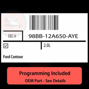 98BB-12A650-AYE / EEC-V ECU with PROGRAMMING - VIN & Security | Ford Contour  | ECM PCM Engine Control Computer OEM