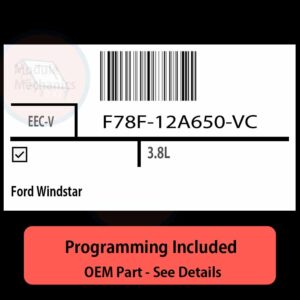F78F-12A650-VC / EEC-V ECU with PROGRAMMING - VIN & Security | Ford Windstar  | ECM PCM Engine Control Computer OEM
