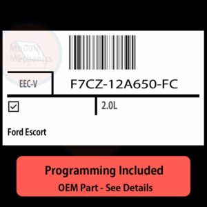 F7CZ-12A650-FC / EEC-V ECU with PROGRAMMING - VIN & Security | Ford Escort  | ECM PCM Engine Control Computer OEM
