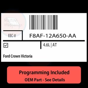 F8AF-12A650-AA / EEC-V ECU with PROGRAMMING - VIN & Security | Ford Crown Victoria  | ECM PCM Engine Control Computer OEM