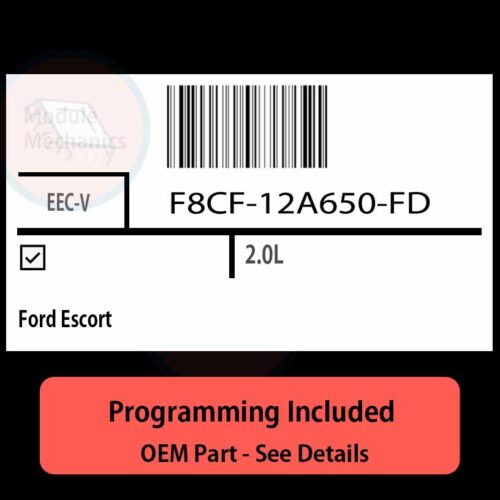 F8CF-12A650-FD / EEC-V ECU with PROGRAMMING - VIN & Security | Ford Escort  | ECM PCM Engine Control Computer OEM
