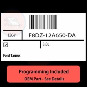 F8DZ-12A650-DA / EEC-V ECU with PROGRAMMING - VIN & Security | Ford Taurus  | ECM PCM Engine Control Computer OEM