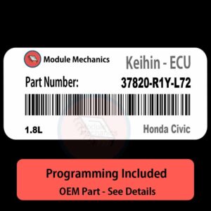 37820-R1Y-L72 | 1.8L ECU with PROGRAMMING - VIN & Security | Honda Civic  | ECM PCM Engine Control Computer OEM