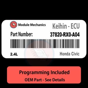37820-RX0-A04 | 2.4L ECU with PROGRAMMING - VIN & Security | Honda Civic  | ECM PCM Engine Control Computer OEM