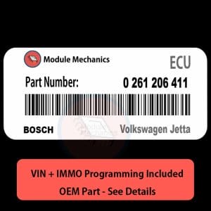 0 261 206 411  ECU with PROGRAMMING - VIN & Security | Volkswagen Jetta  | ECM PCM Engine Control Computer OEM