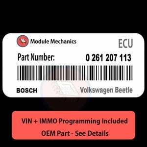 0 261 207 113  ECU with PROGRAMMING - VIN & Security | Volkswagen Beetle  | ECM PCM Engine Control Computer OEM