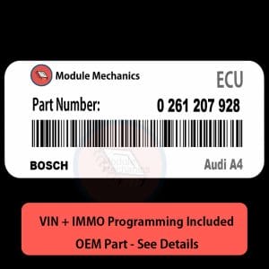 0 261 207 928  ECU with PROGRAMMING - VIN & Security | Audi A4  | ECM PCM Engine Control Computer OEM