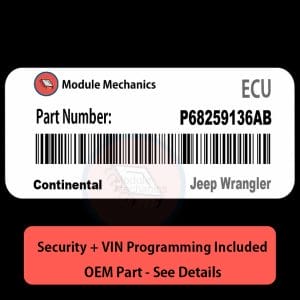P68259136AB ECU with PROGRAMMING - VIN & Security | Jeep Wrangler  | ECM PCM Engine Control Computer OEM