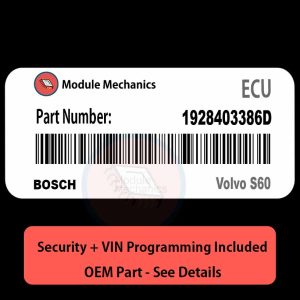 1928403386D ECU with PROGRAMMING - VIN & Security | Volvo S60  | ECM PCM Engine Control Computer OEM