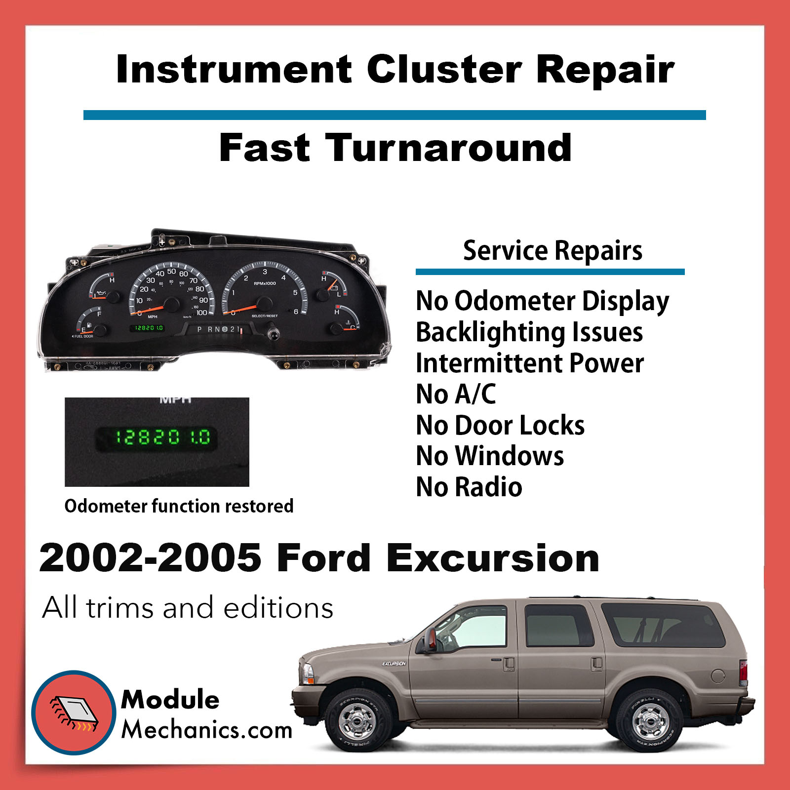 White Face Gauges For 2003-2004 Ford Expedition – Matte Finish, 3 MIL Vinyl, Lifetime Warranty, Made In USA