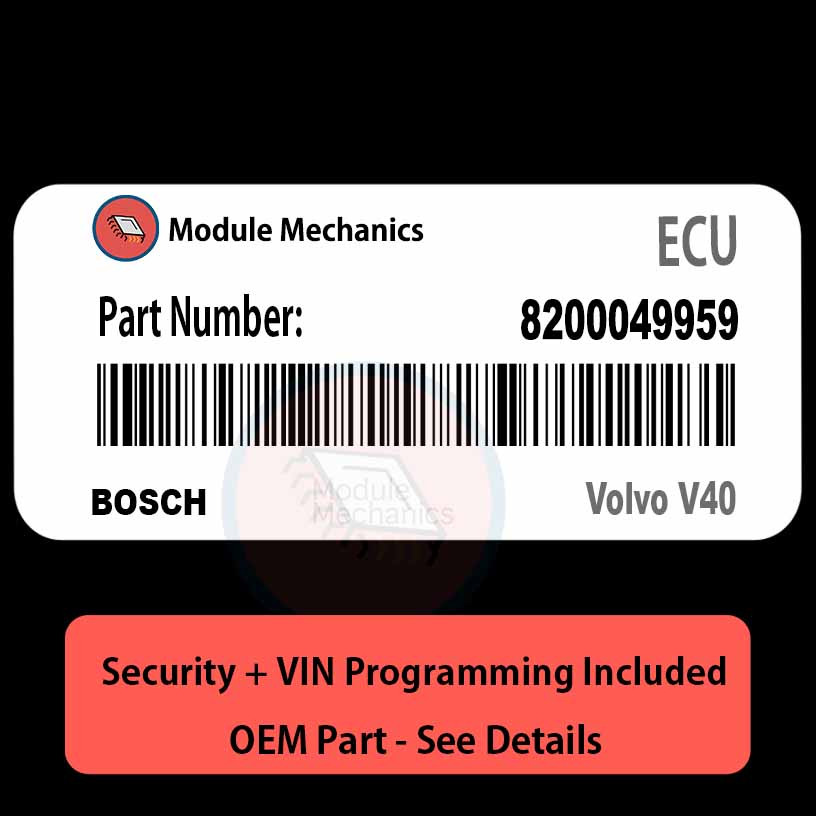 8200049959 ECU with PROGRAMMING - VIN & Security | Volvo V40 | ECM PCM Engine Control Computer OEM 8200049959 ECU with PROGRAMMING - VIN & Security | Volvo V40 | ECM PCM Engine Control Computer OEM
