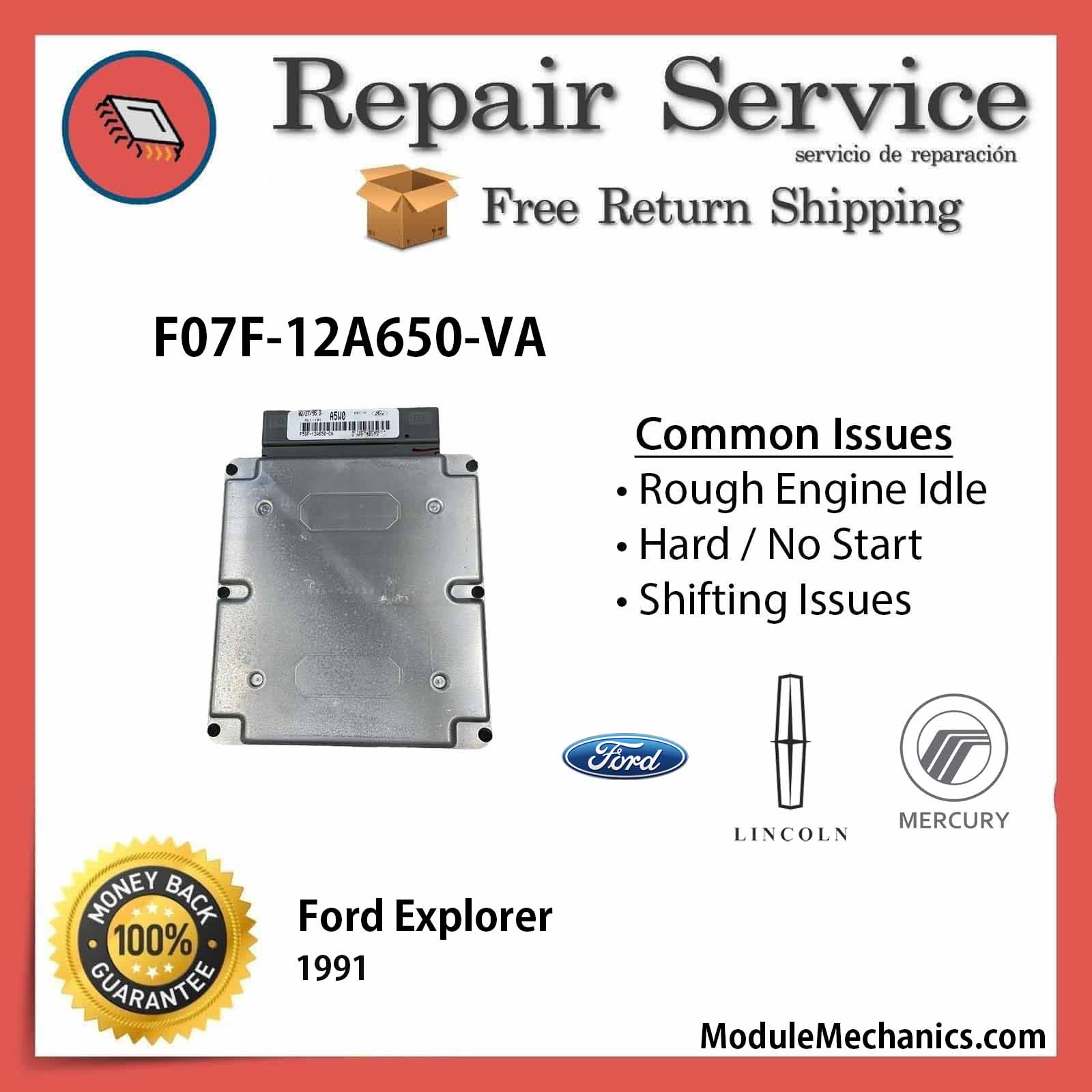 F07F-12A650-VA ECU - Repair Service | Ford Explorer | ECM PCM Engine Control Computer OEM F07F-12A650-VA ECU - Repair Service | Ford Explorer | ECM PCM Engine Control Computer OEM