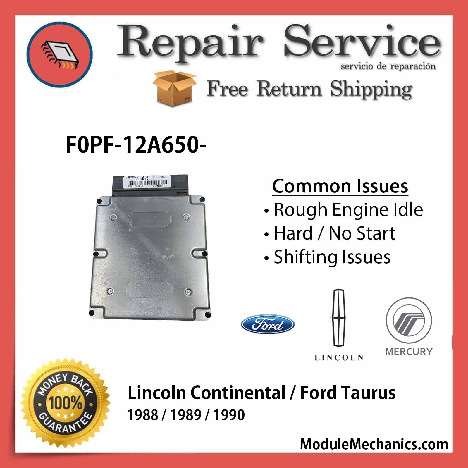 F0PF-12A650- ECU - Repair Service | Lincoln Continental / Ford Taurus | ECM PCM Engine Control Computer OEM F0PF-12A650- ECU - Repair Service | Lincoln Continental / Ford Taurus | ECM PCM Engine Control Computer OEM