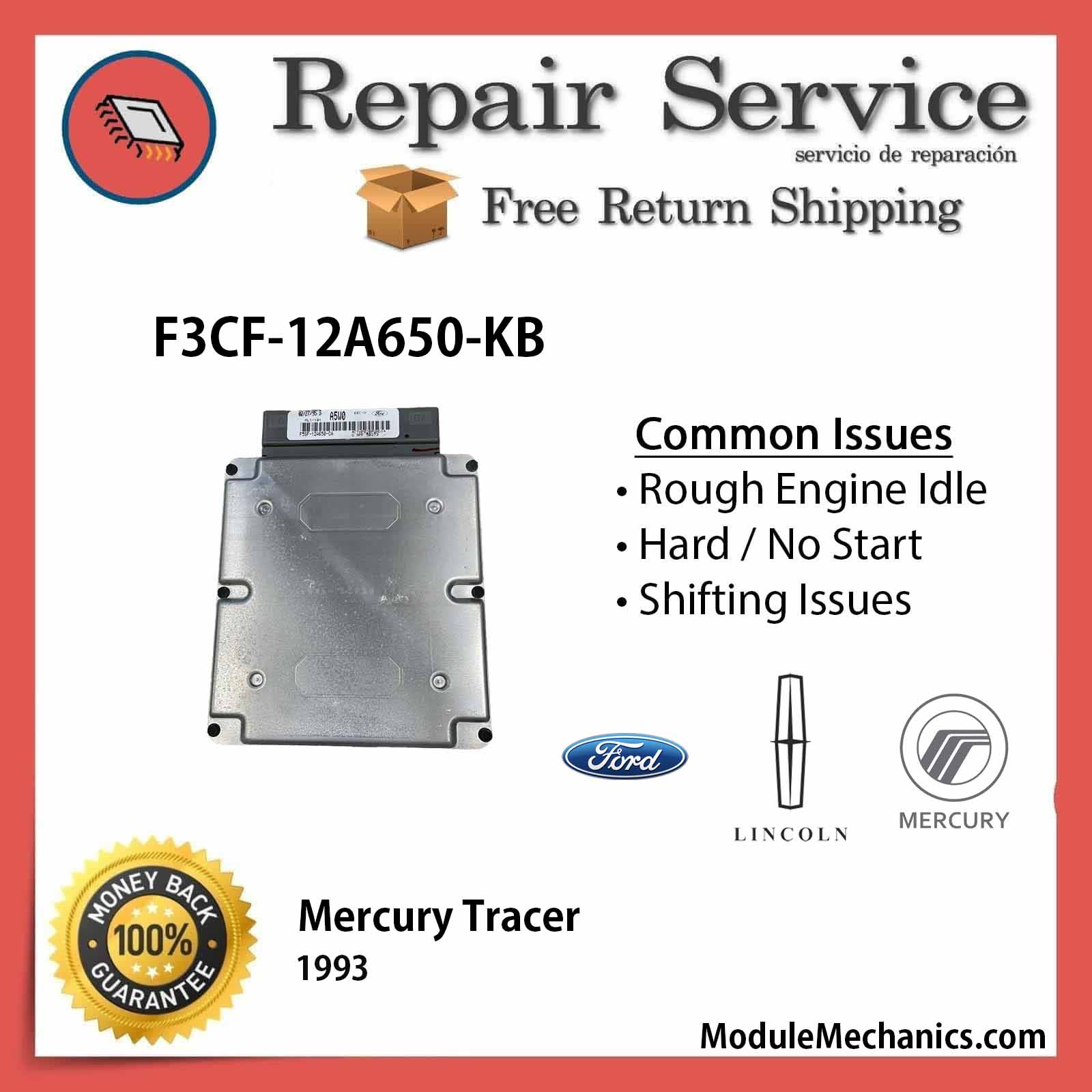 F3CF-12A650-KB ECU - Repair Service | Mercury Tracer | ECM PCM Engine Control Computer OEM F3CF-12A650-KB ECU - Repair Service | Mercury Tracer | ECM PCM Engine Control Computer OEM