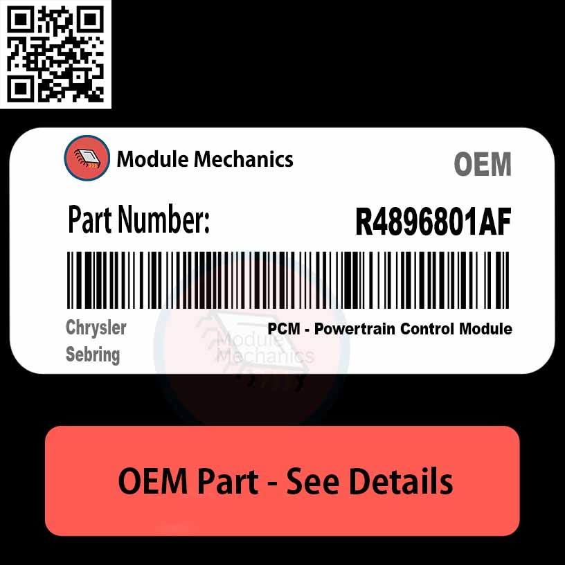 R4896801AF PCM - Powertrain Control Module with Warranty | Chrysler Sebring | OEM Control Module R4896801AF PCM - Powertrain Control Module with Warranty | Chrysler Sebring | OEM Control Module