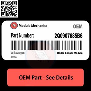 Close-up of a Volkswagen Jetta part labeled 2Q0907685B6, showcasing its design and details for automotive enthusiasts.