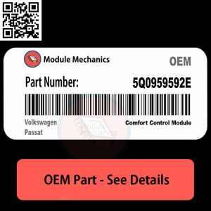 Close-up view of a Volkswagen Passat part labeled 5Q0959592E, showcasing its design and features.