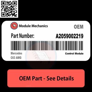 Close-up of a Mercedes C63 AMG part labeled A2059002219, showcasing its detailed design and engineering.