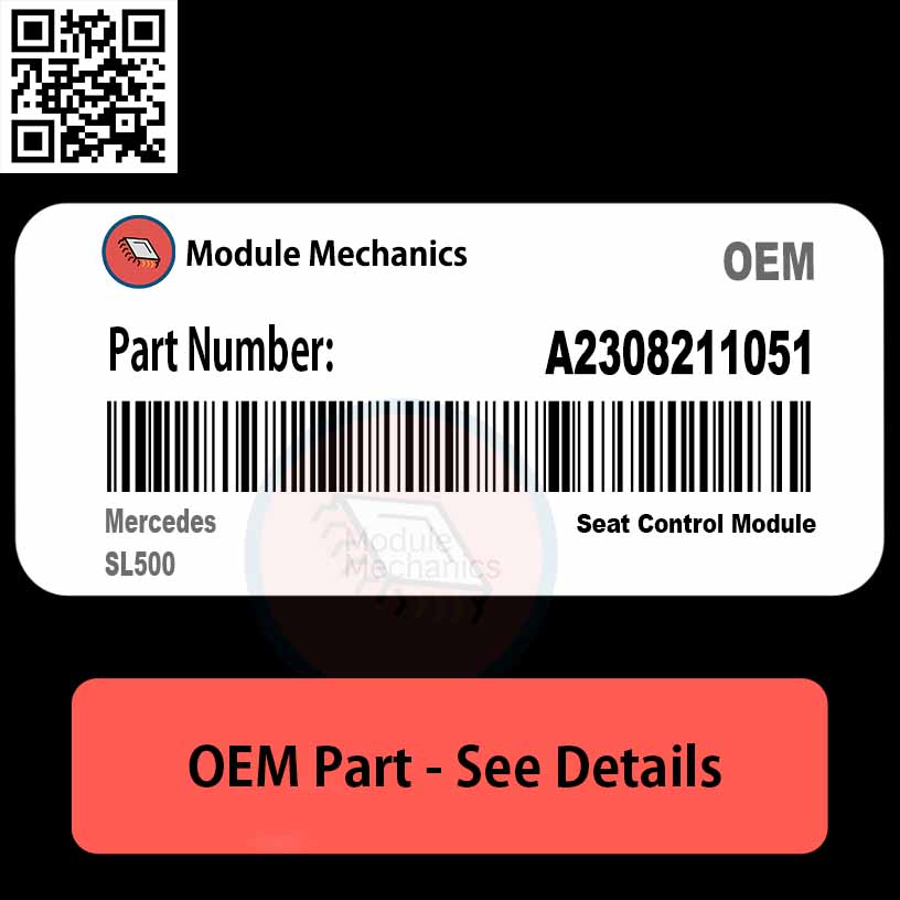 A2308211051 Seat Control Module with Warranty | Mercedes SL500 | OEM Control Module Close-up view of a Mercedes SL500 part labeled A2308211051, showcasing intricate details and design.