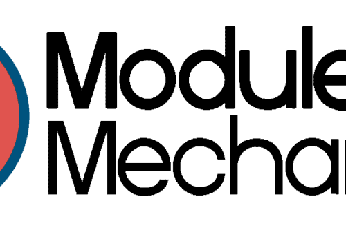 The MODULE MECHANICS logo features bold, modern typography with a mechanical theme, set against a clean background.