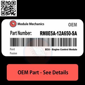 Close-up of RM8E5A12A650SA module for Ford Fusion, showcasing detailed circuitry and components.